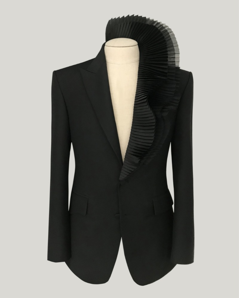 BLACK SILK PLEATS LAYERED COUTURE JACKET