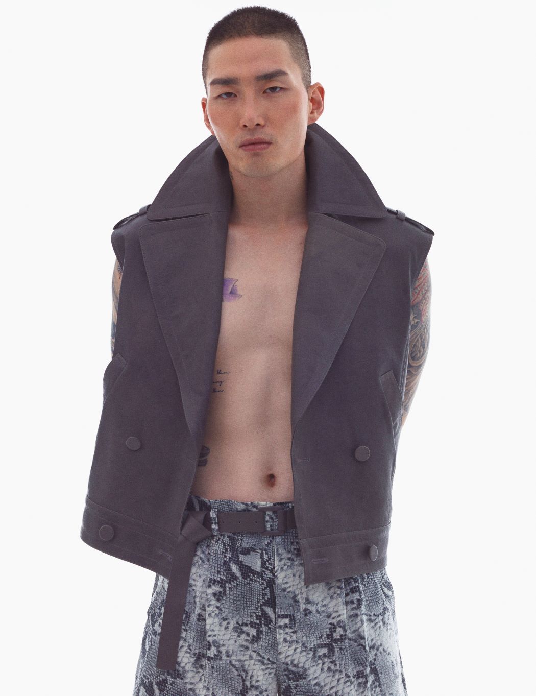 GRAY LAMB-SKIN DOUBLE BREASTED VEST