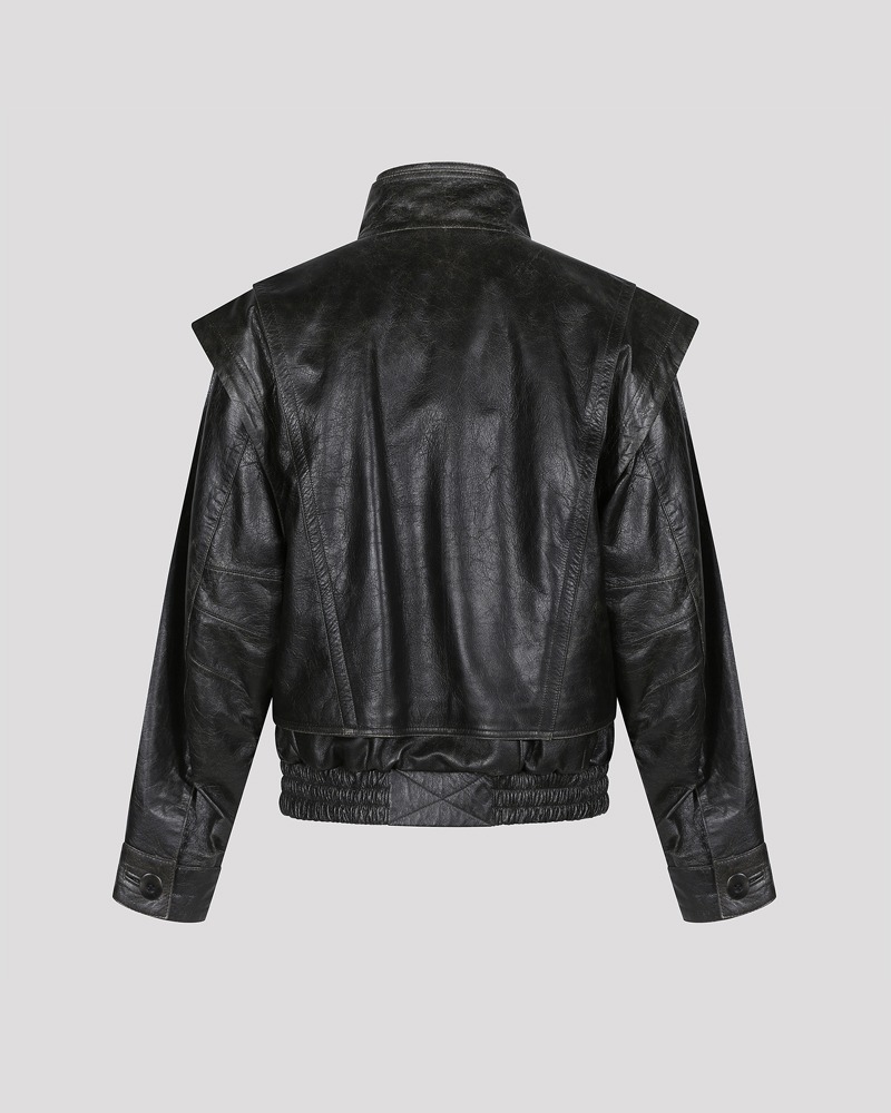 블랙 숏 레더 재킷